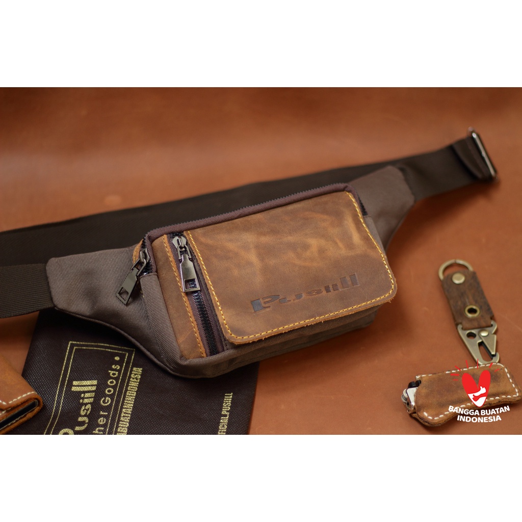 Waistbag Pusiill V4.0/Waistbag Kombinasi Kulit Asli + Cordura/Tas Slempang Pria&Wanita