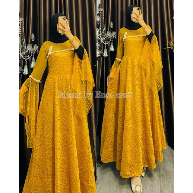 GAMIS BROKAT MUTIARA TANGAN PAYUNG | GROSIR PAKAIAN WANITA MUSLIM TERMURAH MEDAN