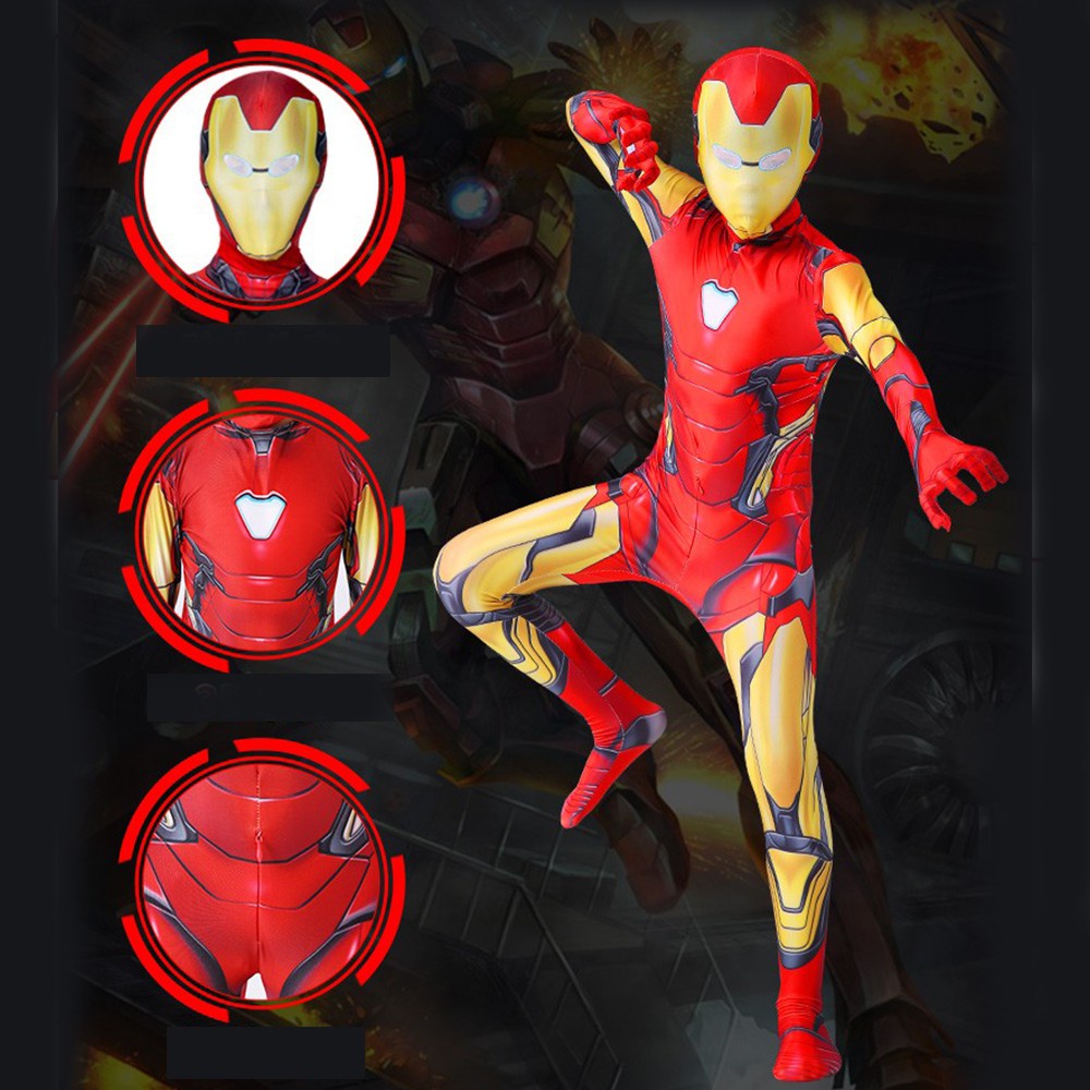 Avengers Iron Man Anak Laki-laki One-Piece Ketat Pakaian Cosplay Fulian Marvel Iron Man Spiderman Captain America Bertindak Anak Pakaian