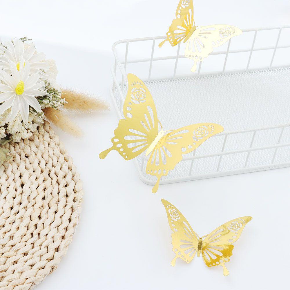 Wonder Butterfly Stiker Dinding Rumah Ornamen Hollow Perlengkapan Pesta Tekstur Logam Dekorasi Dinding