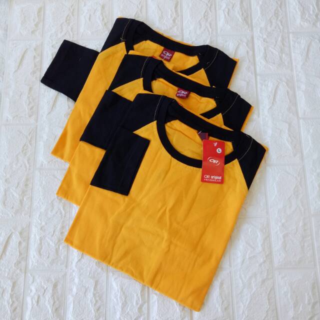 Kaos polos raglan KUNING-HITAM dewasa uk M L XL XXL