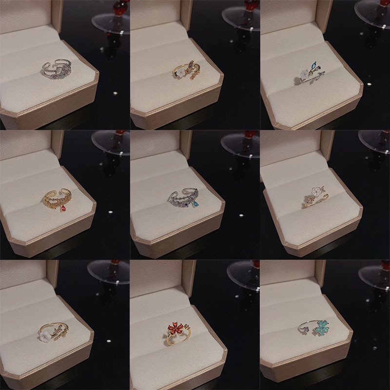 Cincin Jari Telunjuk Lapis Ganda Model Terbuka Dapat Disesuaikan Aksen Hati Bahan Zirkon Untuk Wanita