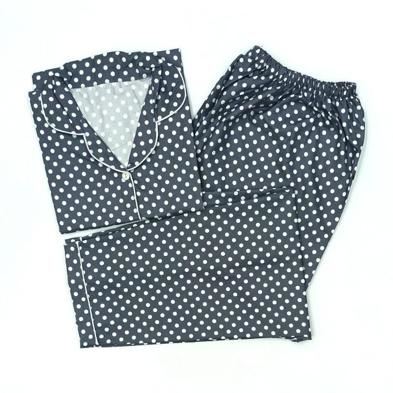 Baju Tidur Wanita / Piyama Wanita Tie Dye Set Motif Kekinian-Polkadot Grey