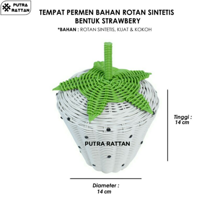 TEMPAT PERMEN BAHAN ROTAN SINTETIS BENTUK STRAWBERY