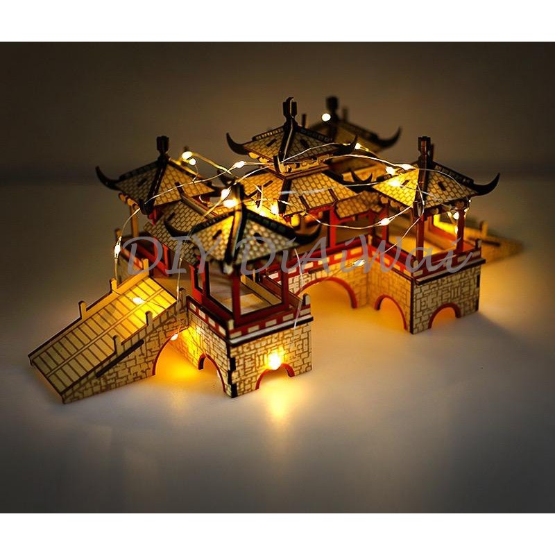 Puzzle 3D DIY bahan kayu model tempat wisata china beijing/wuting bridge mainan puzzle edukasi anak