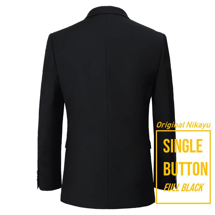 BLAZER PRIA WARNA HITAM SLIMFIT HIGH TWIST PREMIUM FULL BLACK SINGLE BUTTON ORIGINAL NIKAYU