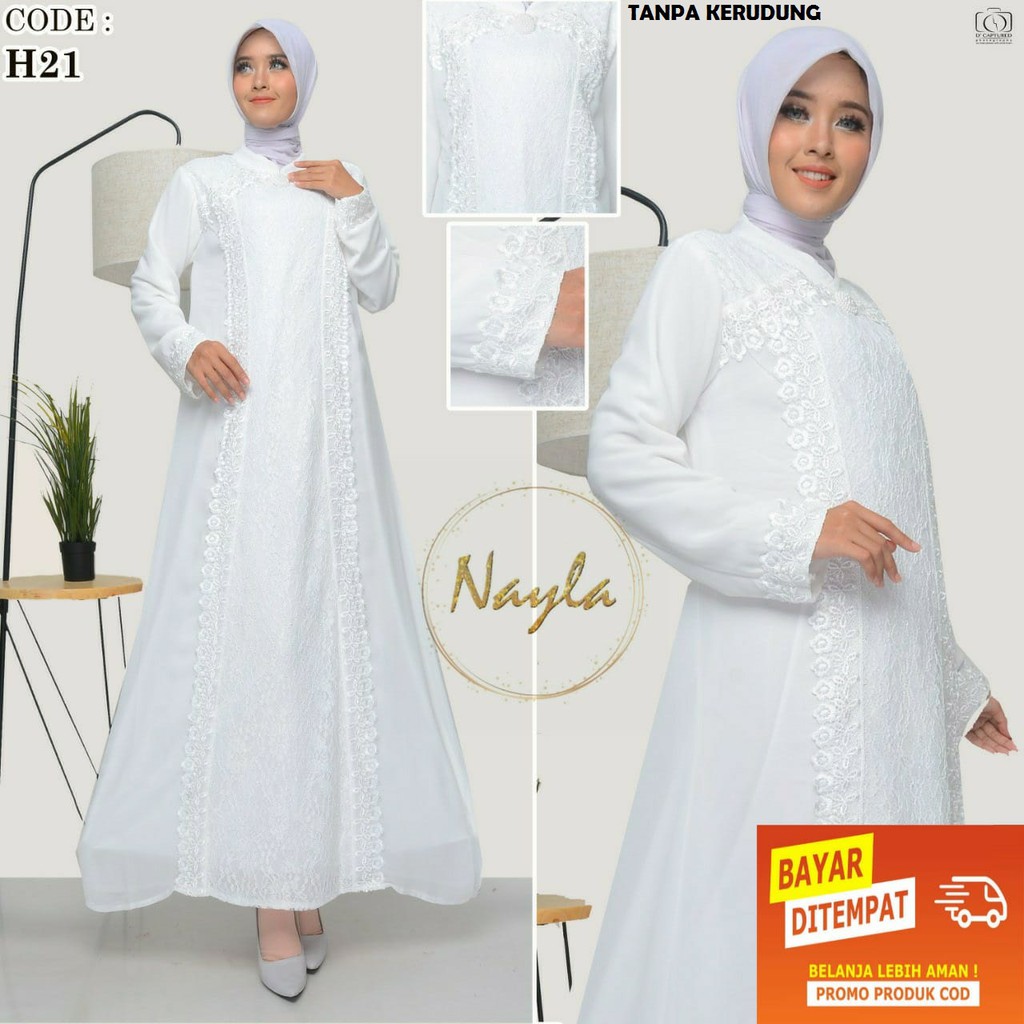 NAYLA Baju  Gamis  Putih Wanita Gamis  Pesta Busana Muslim 