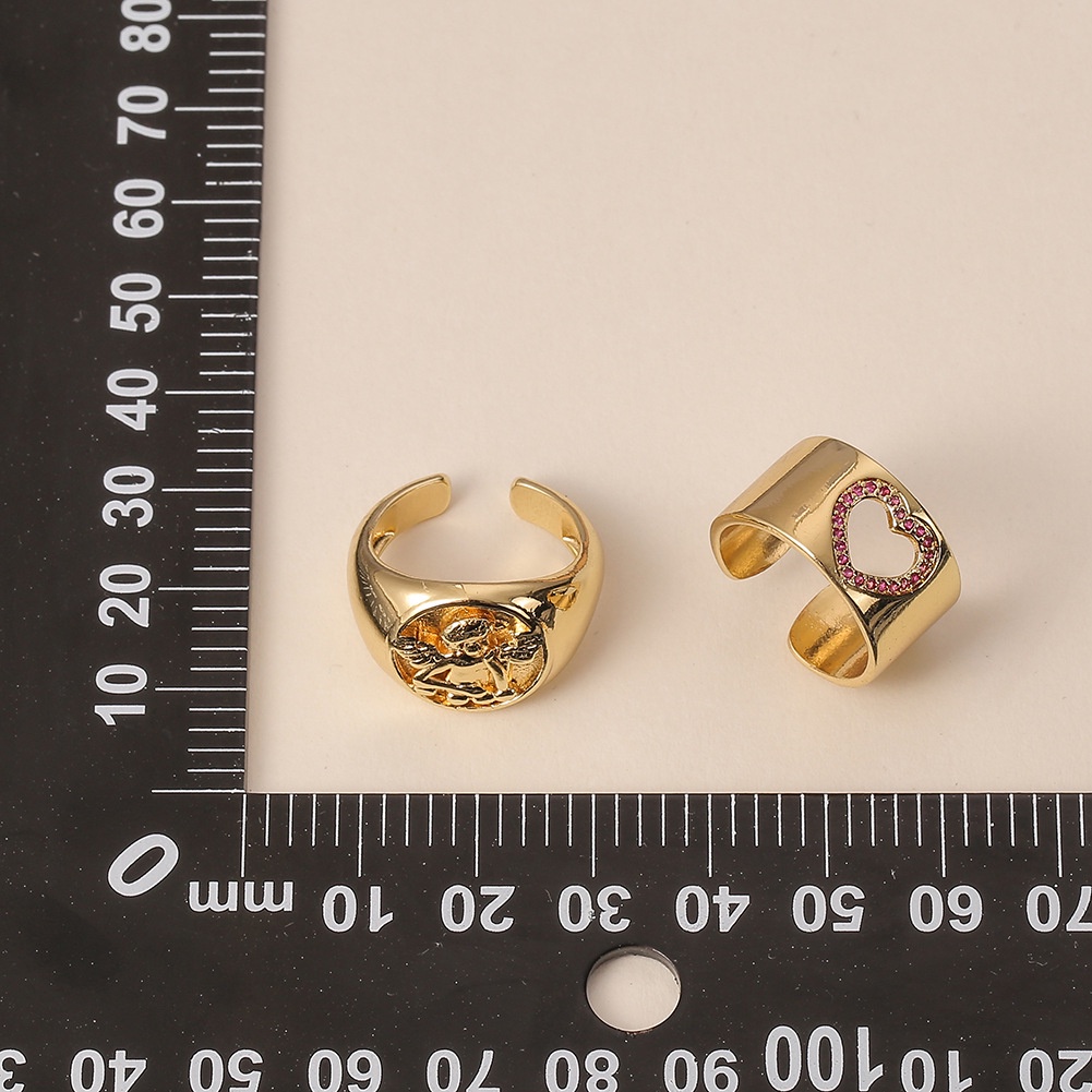 Jepang dan Korea baru aksesoris berbentuk hati malaikat cincin lebar 18K emas retro manis cincin nic