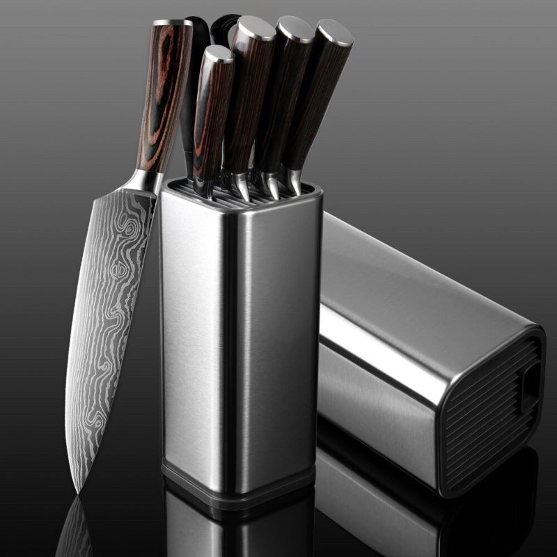 Tempat Pisau Dapur Stand Tool Knife Holder Stainless Steel - DJ-012 - Silver