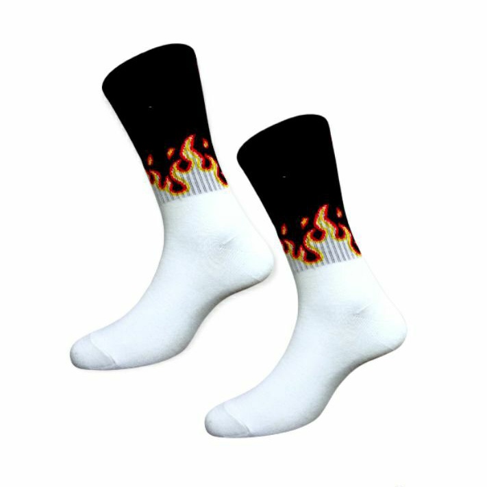 KAOS KAKI OLDSCHOOL SKATE HYPE MOTIF FLAME API PUTIH HITAM