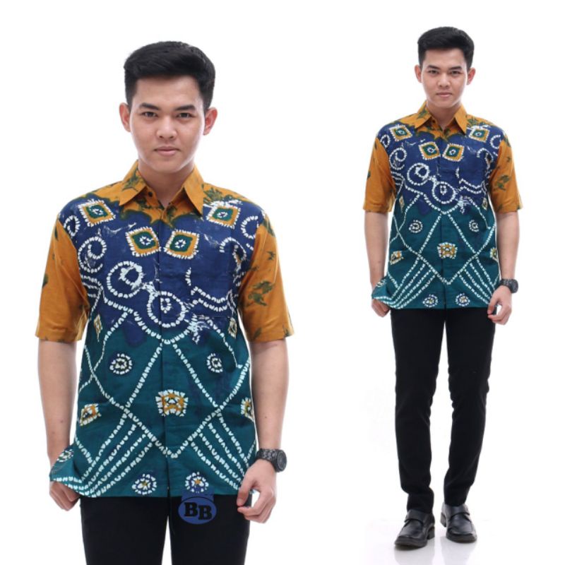 kemeja batik pria motif jumputan lengan pendek
