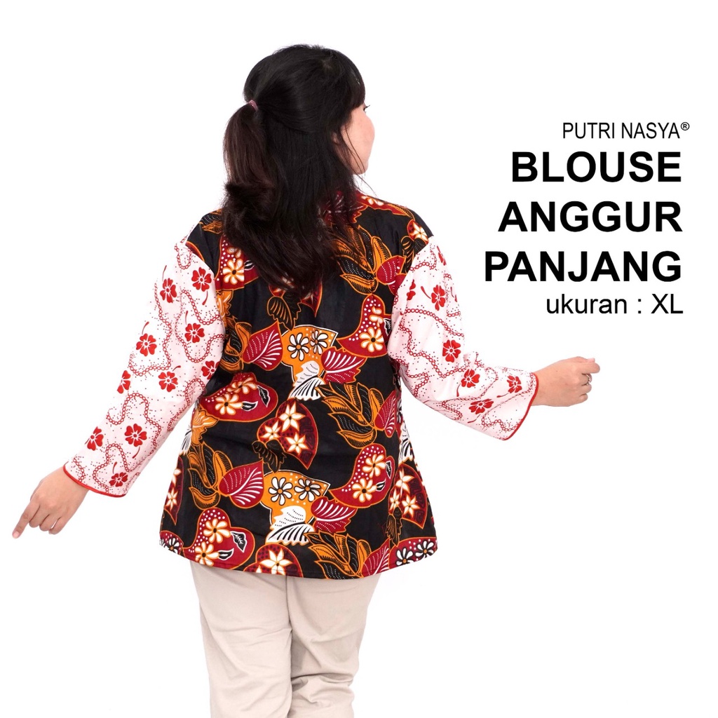 Atasan Batik Blouse Big Size Wanita Kantor Kerja S-M-L-XL-2L-3L-4L-5L-6L-7L Model Blus Jumbo Seragam Batik / Pakaian Batik Kekinian LD 140