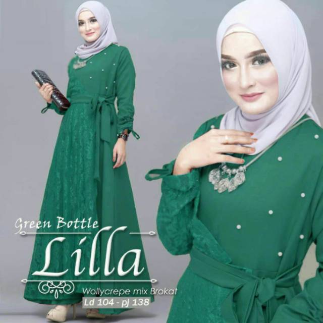 Gamis Lilla Dress Maxi Muslim Cantik Elegan Crepe Mix Brokat