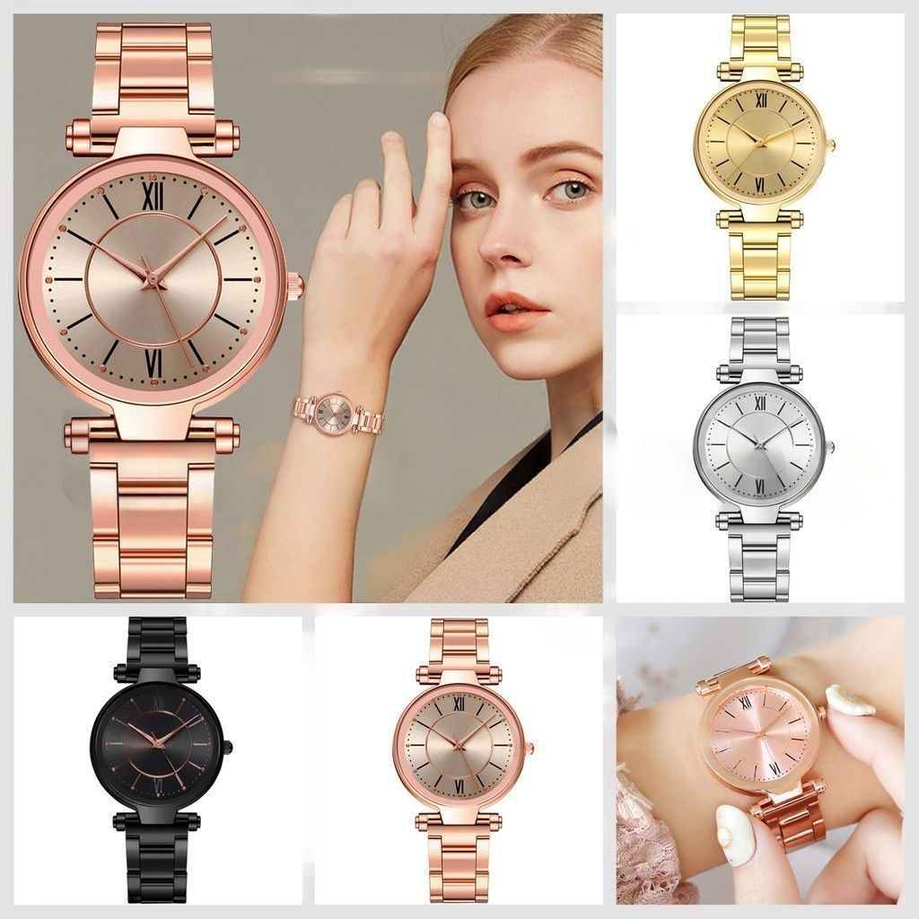 ✅Grosir Jam Senen - Jam Tangan Quartz Analog Dial Bulat Casual Strap Stainless Steel Untuk Wanita