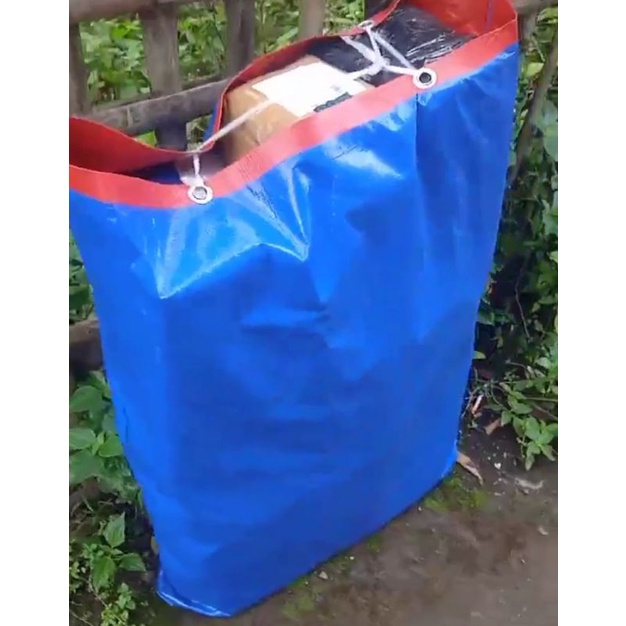 karung kurir/tas karung terpal kurir bahan a12 biru oren