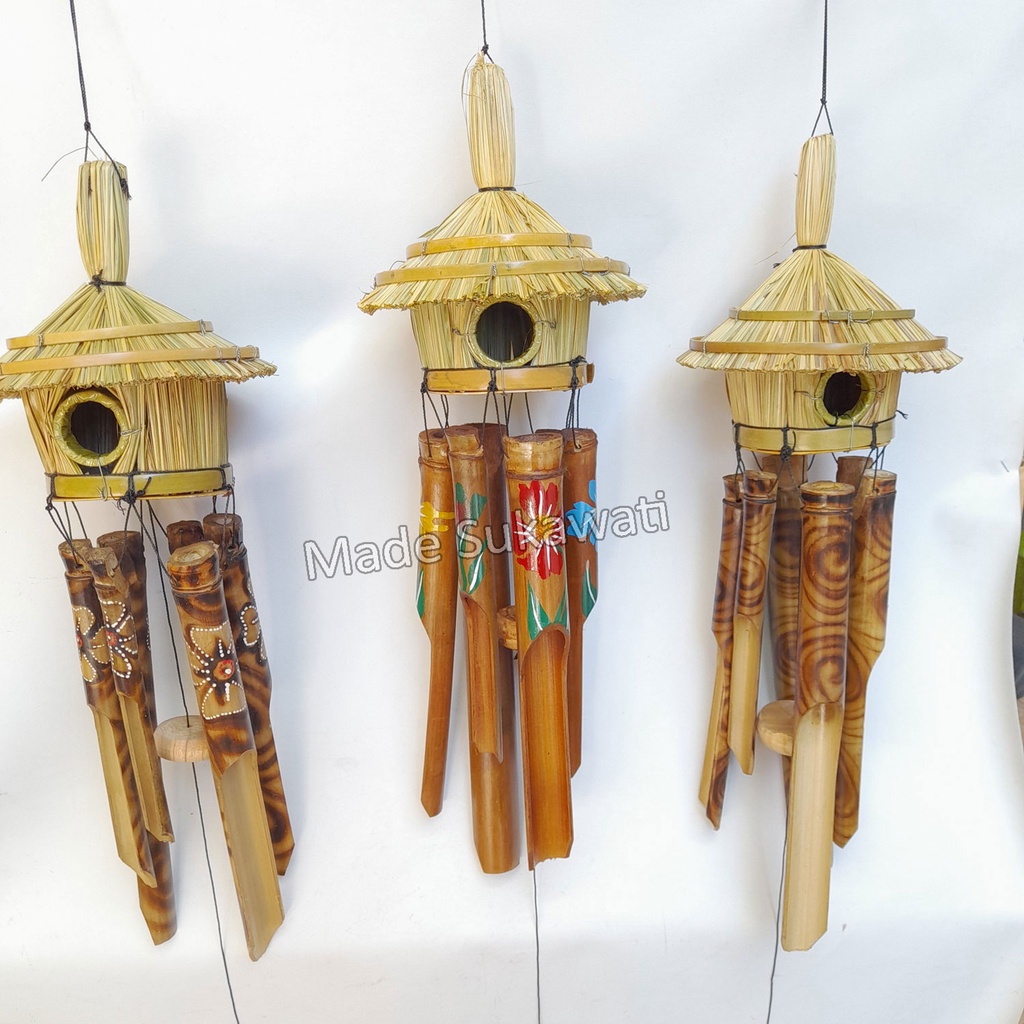 Lonceng bel wind chime bambu kerajinan tradisional windchimes bali variasi atap rumah burung