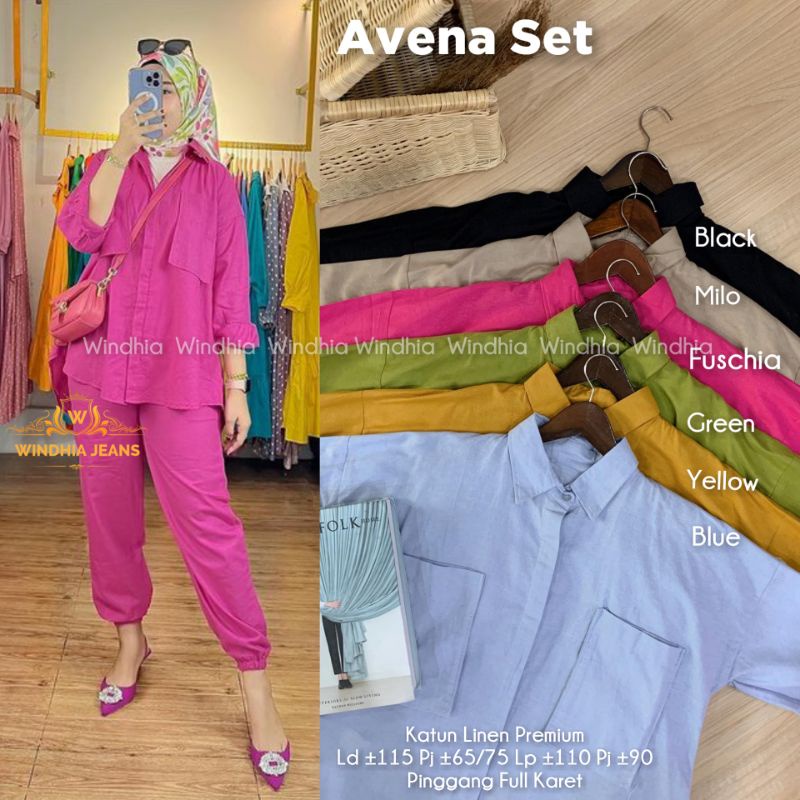Avena Noah Solaria Daily One Set Setelan Bahan Katun Linen Pakaian Wanita Korea Jumbo Big Size