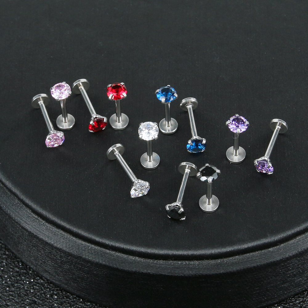 ESR 12pcs / Set Anting Tindik Bibir Bahan Stainless Steel Anti Alergi Hias Kristal / Berlian Imitasi