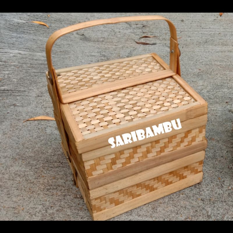 rantang kotak bambu 25cm susun 2/hampers bambu/rantang kotak bambu