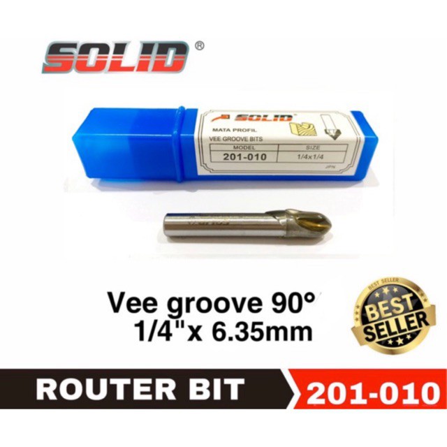Mata Profil/Router/Trimmer V 90° AS 1/4" (Vee Groove Bits) Solid 6mm 8mm 10mm 12mm 16mm 19mm untuk K