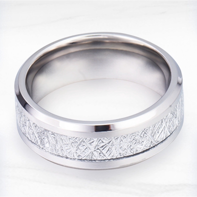 New 8mm Width Stainlness Steel Ring for Man High Polished Inlay Meteorites &amp; Deer Antler Pattern Size 7-14
