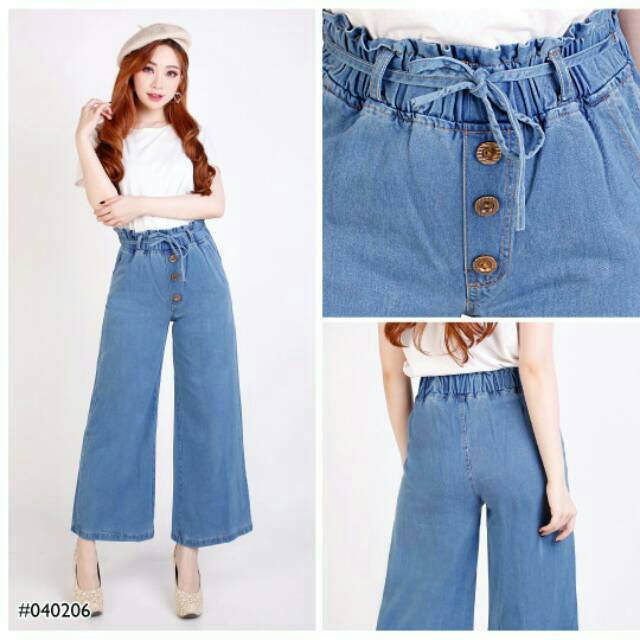  Celana  Jeans  Nonstretch Boyfriend Kancing  3 Pinggang Karet 