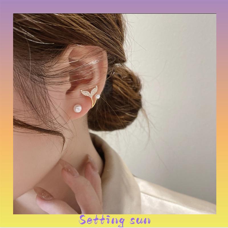 Anting 925 Perak Jarum Ikan Korea Ekor Mutiara 2021 Baru Trendi Elegan Fashion Stud Earrings TN