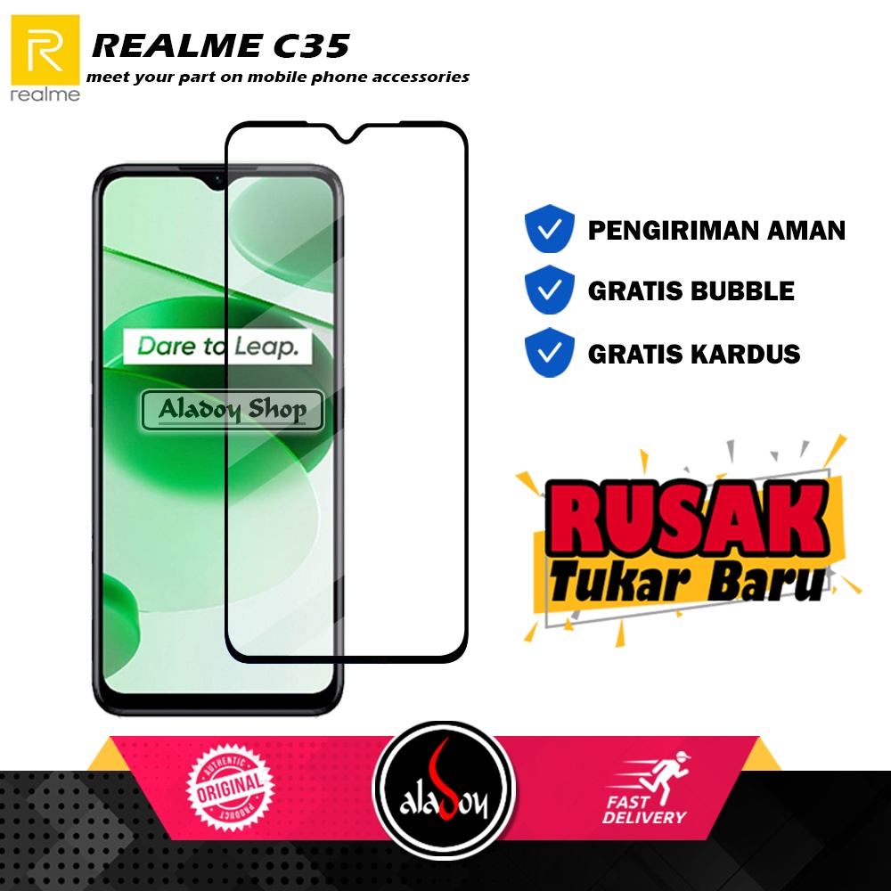 Casing Realme C35 New Case Ultrathin Premium  Softcase Clear HD + Tempered Glass Full Cover