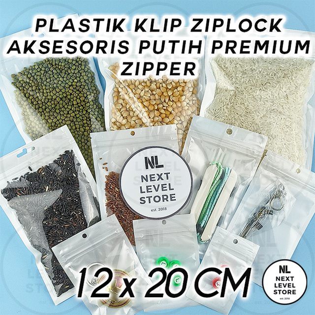 Plastik Klip Aksesoris 12x20 cm Ziplock Putih White Zipper Premium