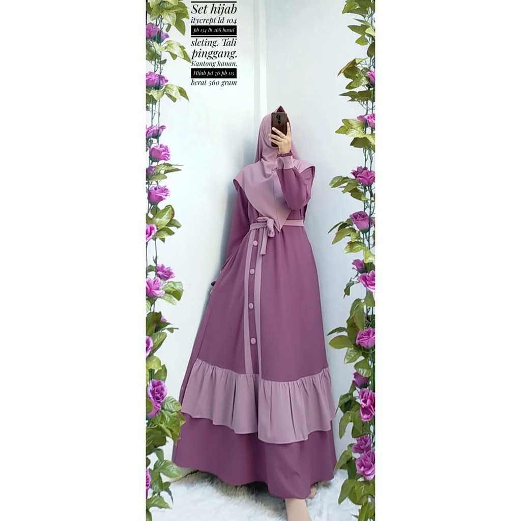 GAMIS set kafia halimah khimar syari kriwil serut kancing Khimar Itycrepe busui berkah modis