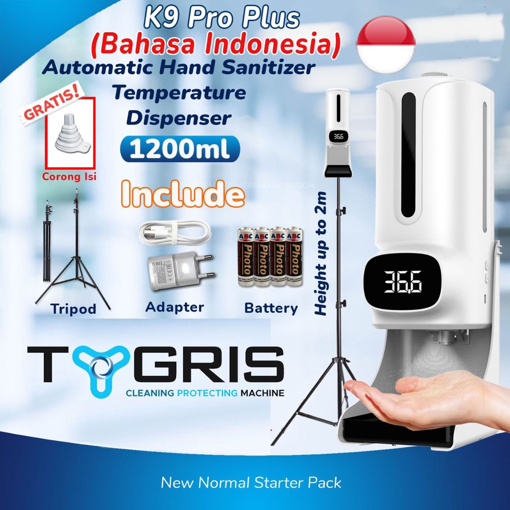 K9 PRO TYGRIS BAHASA INDONESIA THERMO INFRARED THERMOMETER HAND SANITIZER DISPENSER OTOMATIS 2 IN 1