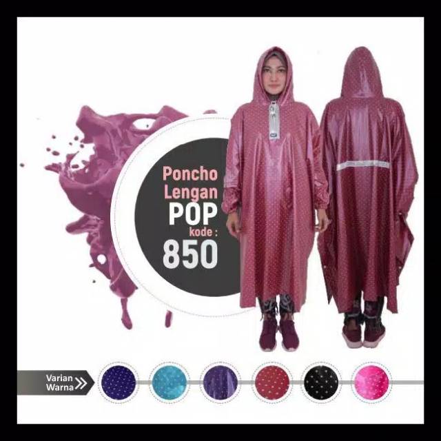 Jas Hujan Ponco Lengan Pop Plevia 850 / Poncho polkadot / Jas hujan unisex /  Jas hujan poncho Laris