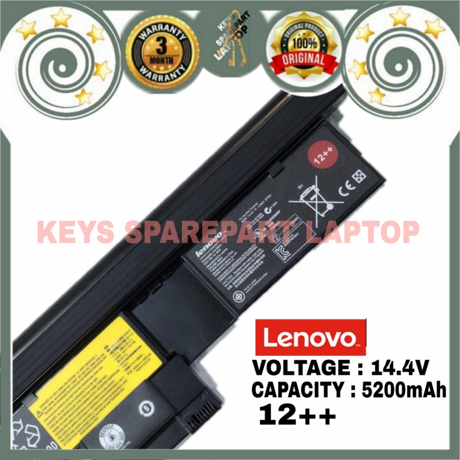 Baterai Batre Battery Laptop IBM Lenovo ThinkPad X200 X201 Tablet X200T 43R9257 42T4658 14.4V 5200mAh 12++ Original 8 cell