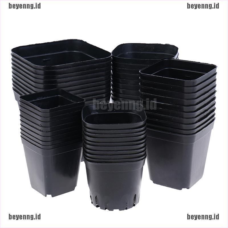 Bey 10pcs Pot Bunga Bentuk Kotak Kecil Bahan Plastik Warna Hitam