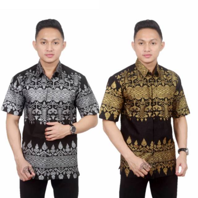 Kemeja batik pria lengan pendek motif anjani prada silver golden M L XL XXL seragam batik kantor nikahan