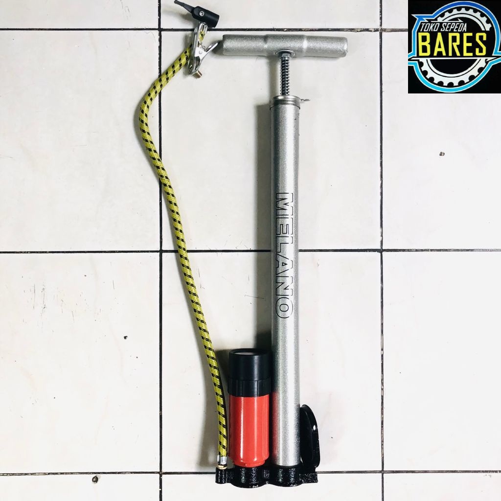 Pompa Sepeda Melano Anodized Steel / Floor Pump with Gauge