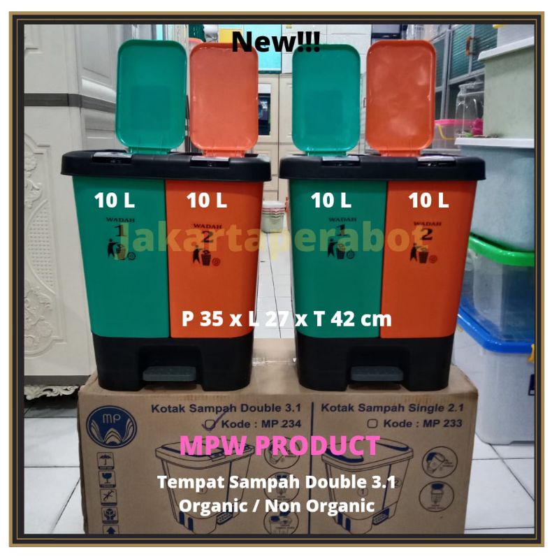 NEW MPW Produck  - Kotak Sampah Injak 20 Liter / Tempat Sampah Injek 2 Warna Wadah Terpisah / Tempat Sampah Medis / Tempat Sampah Kertas / Tempat Sampah Kantor / Tempat Sampah Organic Non Organic