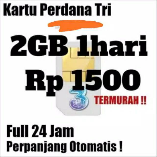 KARTU PERDANA SAKTI TRI 1500 SEHARI 2 GB 24 JAM TANPA PEMBAGIAN WAKTU
