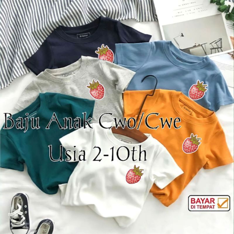 Baju Kaos Anak cewek Strowberry Unisex Atasan Anak Terbaru Baju Oblong Anak Anak