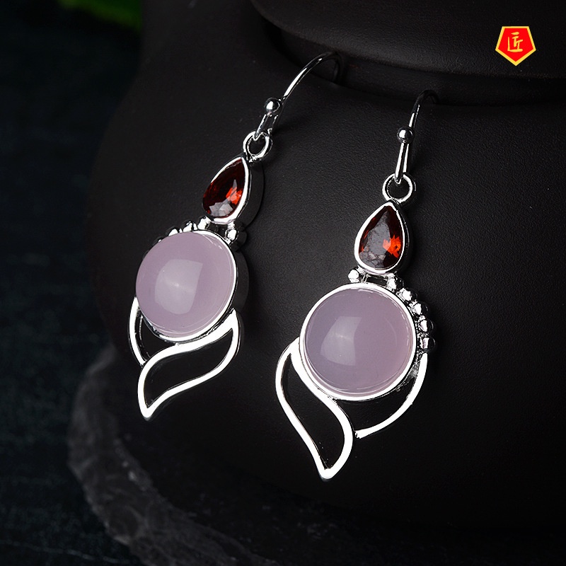 [Ready Stock]Sweet Elegant New Ross Quartz Pink Crystal Earrings