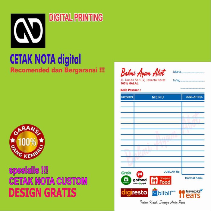 

(BISA COD) nota custom 10 buku(1/4F 2ply color)