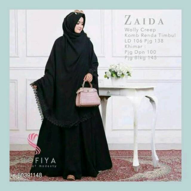 Gamis set zaida syari+ khimar-hitam