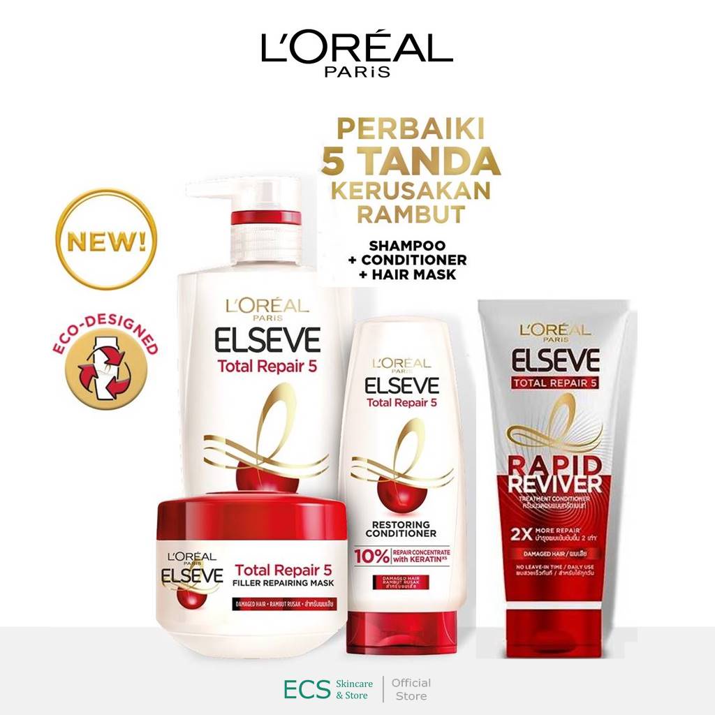 SHAMPOO / CONDITIONER L'Oreal Paris ELSEVE Total Repair 5 Rapid Reviver - PENCUCI RAMBUT Shampo / Condisioner / Hair Mask - Hair Care Loreal dengan Keratin