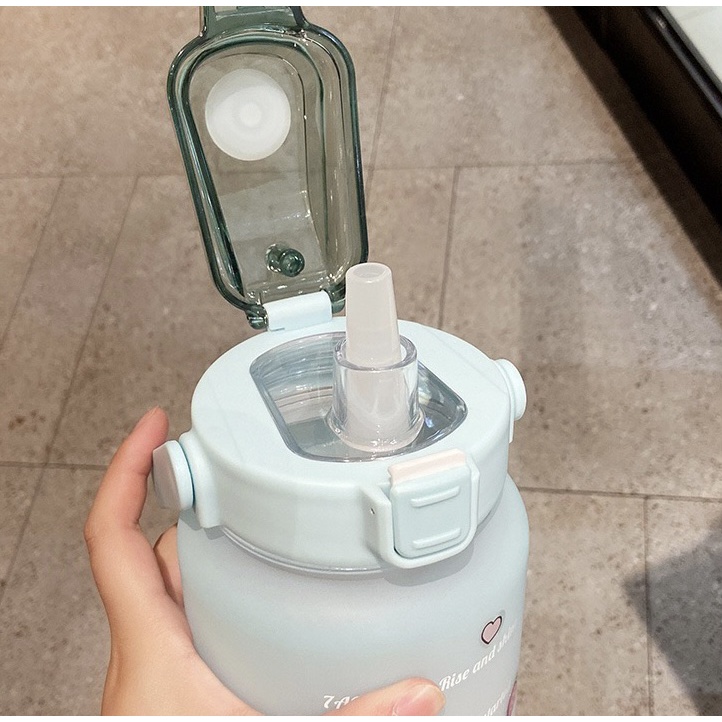 KOCHEN Botol Minum 2L Dengan Tutup Flip Sedotan Penanda Waktu Motivasi BPA FREE Lucu Kekinian Viral 2000ML Premium High Quality Gradasi Transparan