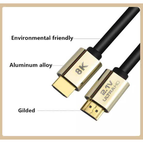 Cable hdmi 2.1 NB 3 meter m-m gold 8k 4k 144hz UHD 48Gbps hdr eARC dolby ethernet - Kabel hdtv 19 pin 3m male