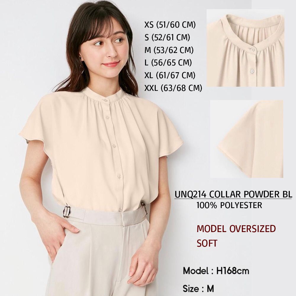 Blouse Wanita Oversized Lengan Pendek (UNQ214 COLLAR BLOUSE)-3
