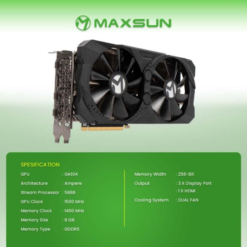 VGA NVIDIA MAXSUN RTX 3070 TURBO 8GB DDR6 256 BIT