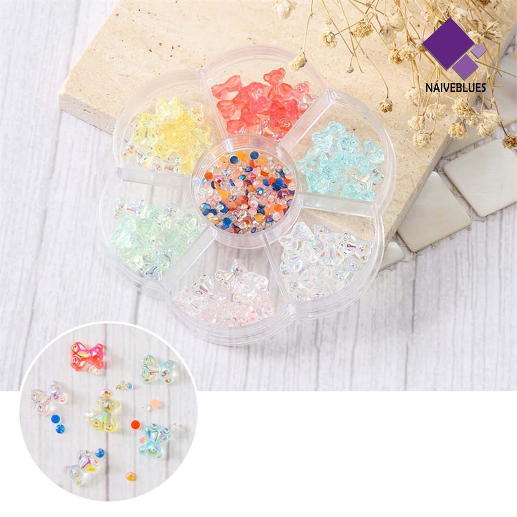 Naiveblue 1 Kotak Ornamen Bentuk Pita 3D Bahan Resin Untuk Dekorasi Nail Art DIY