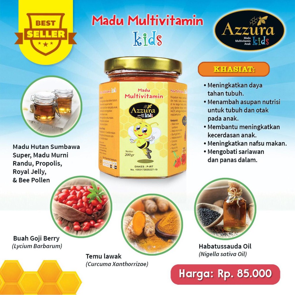 

Madu Azzura Kids Madu Multivitamin anak Menambah nafsu Makan Sehat Cerdas Pintar