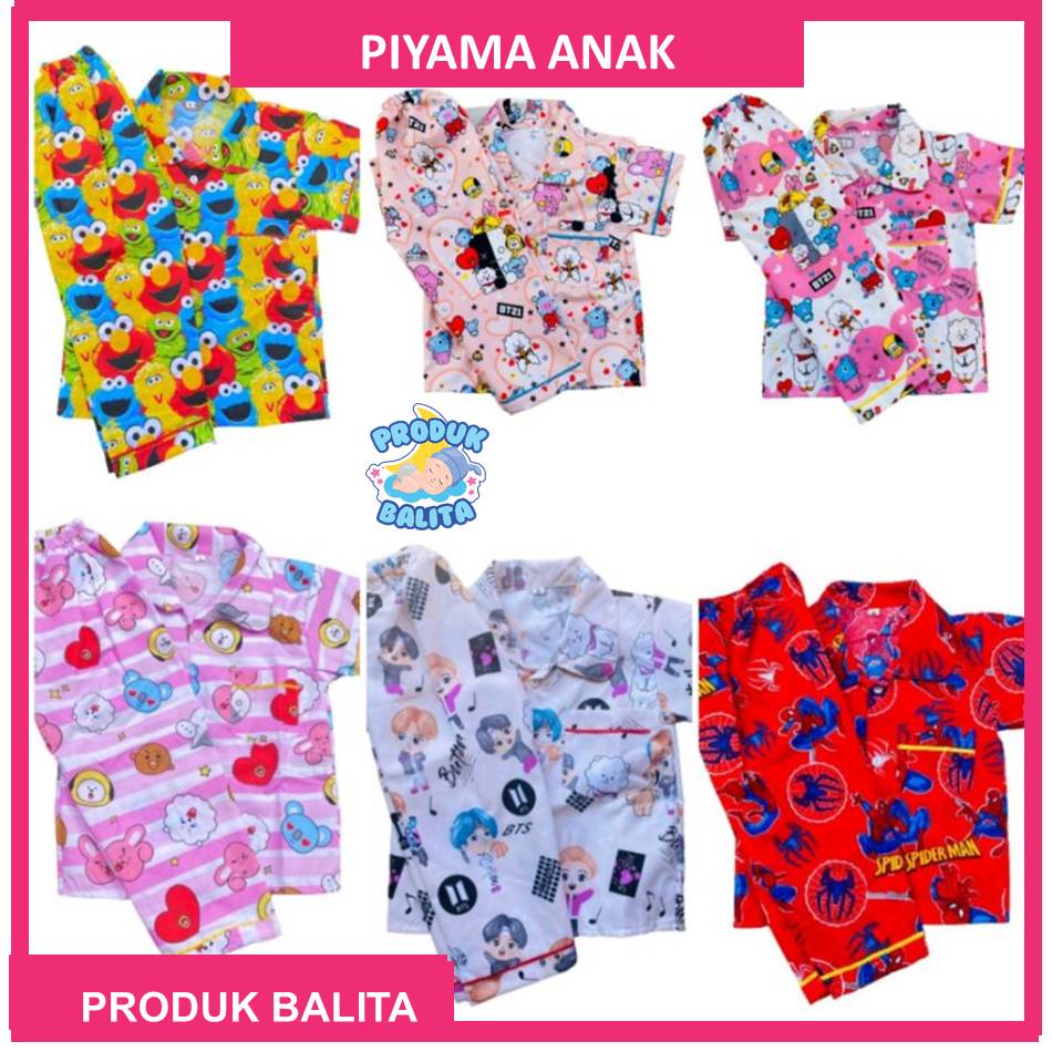 Piyama Anak Laki-laki Perempuan Motif Karakter Lucu  Size M L XL Usia 1- 5 Tahun